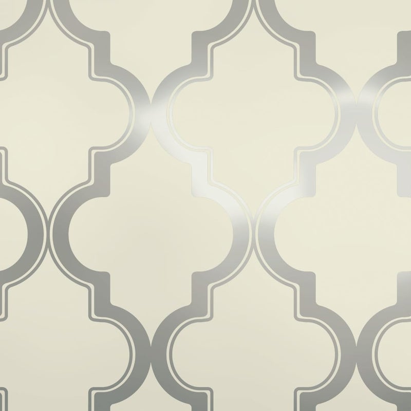Tempaper Cream & Metallic Silver Marrakesh Removable Peel and Stick Wallpaper, 20.5 in X 16.5 ft, Made in the USA - Image 1